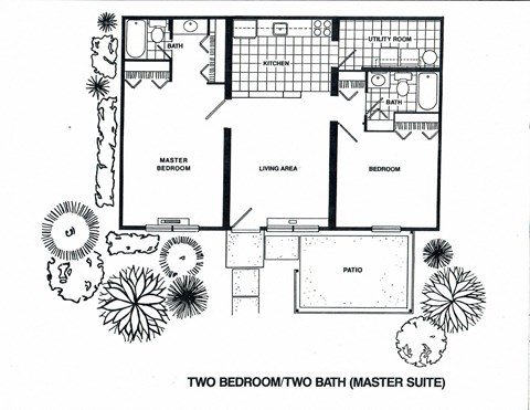 Floor plan for 2 beds, 2 baths, 864 sqft